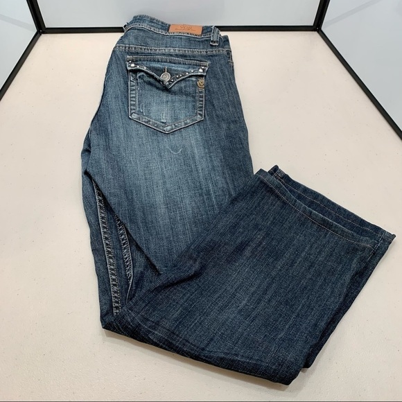 VGS Womens Bootcut Jeans Size 14 Distressed Comfort Stretch Denim Medium Wash - Picture 1 of 11